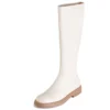 White high knee flat heel boots