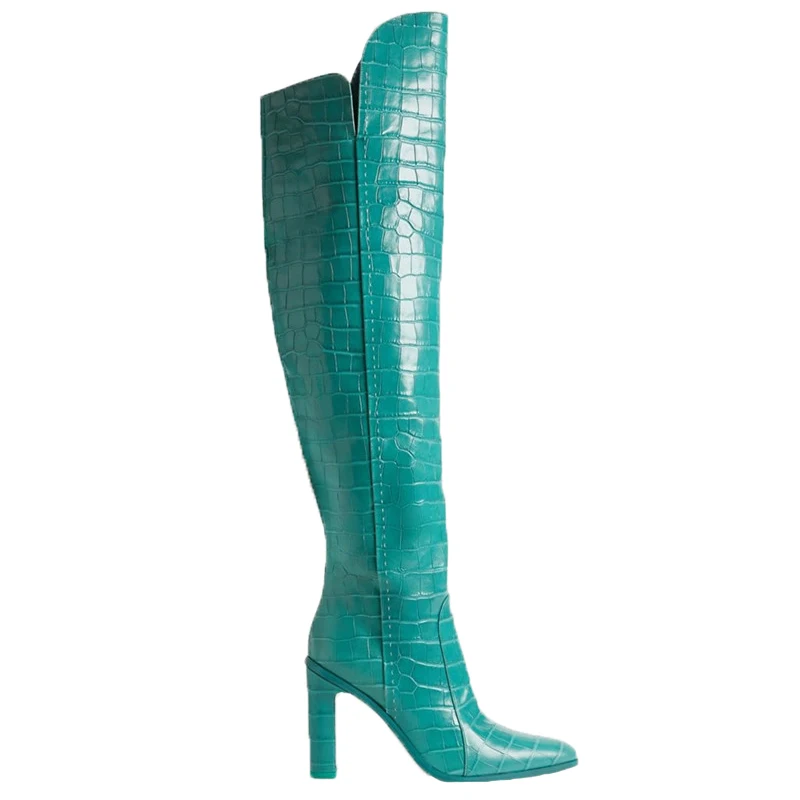 Over the knee thigh high boots with round toe and zip closure - Image 7
