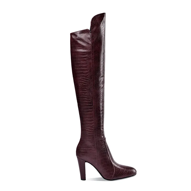 Over the knee thigh high boots with round toe and zip closure - Image 2