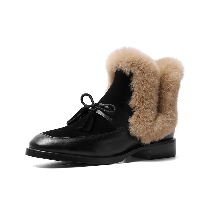 Black and beige fur ankle boots - Image 6