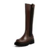 Genuine leather knee high chunky heeled boots