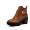 Brown buckle ankle boots with thick soles