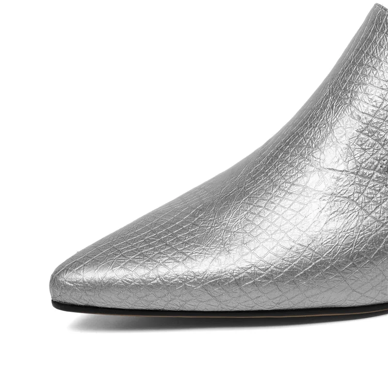 Thick heels rhinestone pointed toe leather mules sandals - Image 10