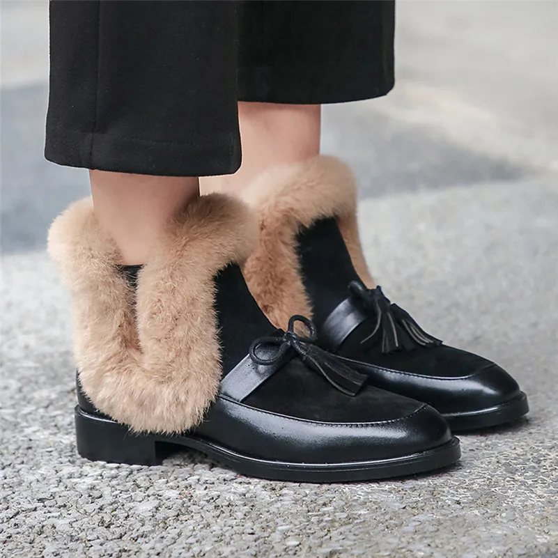 Black and beige fur ankle boots - Image 4