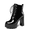 Black patent lace-up ankle boots