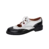 Black and white leather oxford shoes for women
