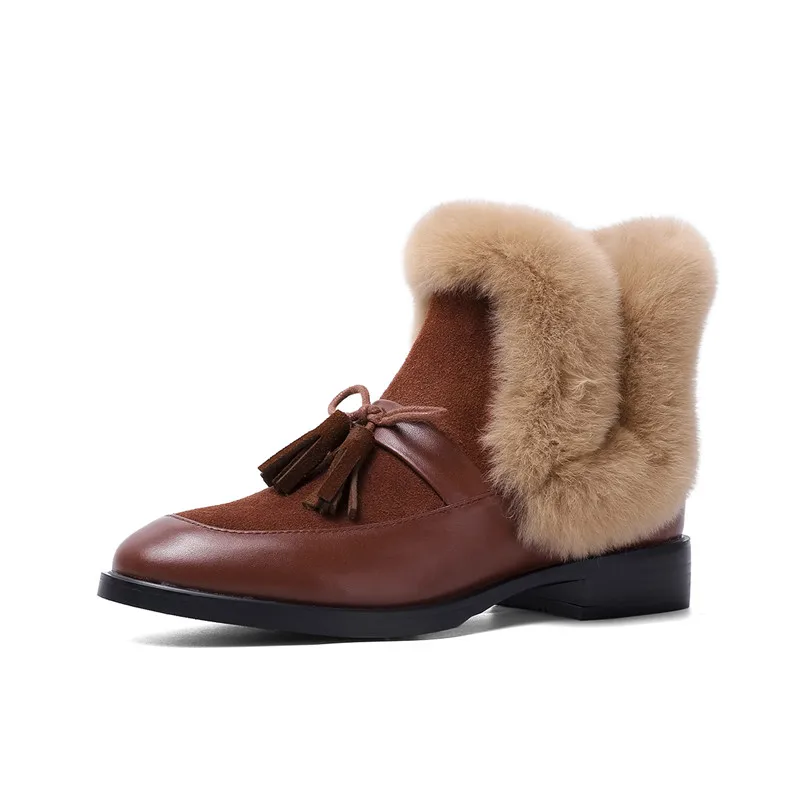 Black and beige fur ankle boots - Image 3