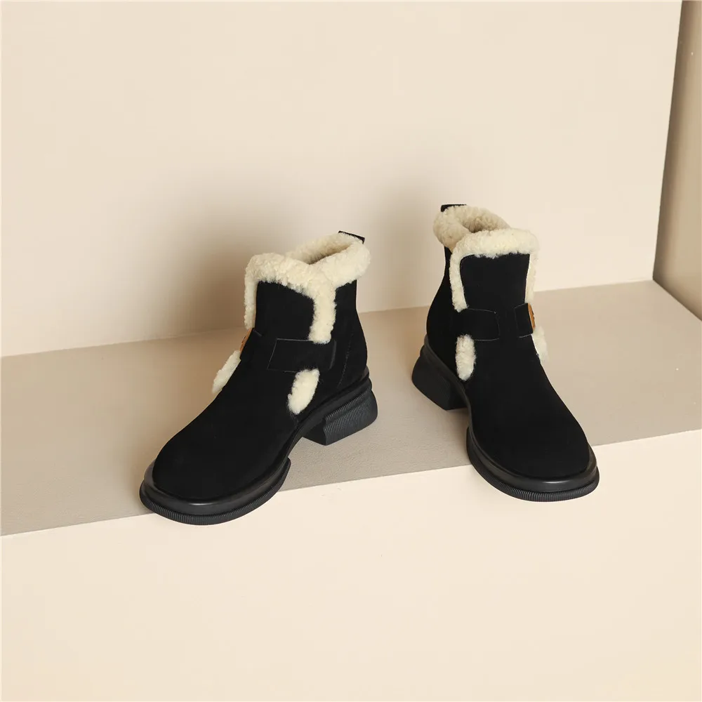 Round toe ankle boots with belt buckle in cow suede leather - Image 7