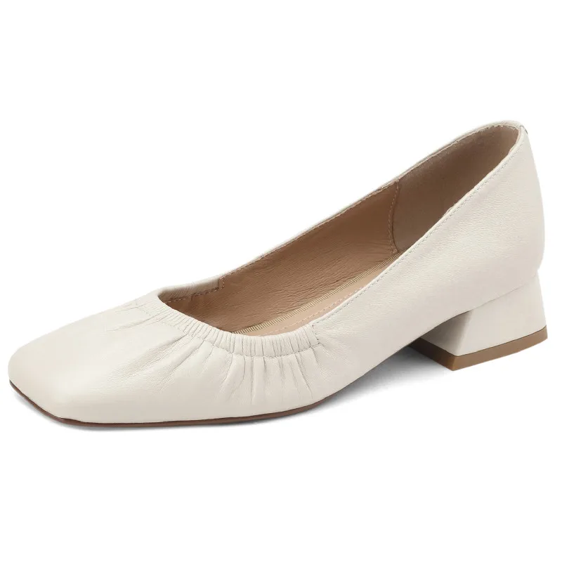 Low heels genuine leather square toe pumps - Image 7