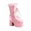 Square high heel snow boots with zipper