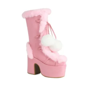 Square high heel snow boots with zipper