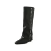 Genuine leather knee high boots with pearl detail