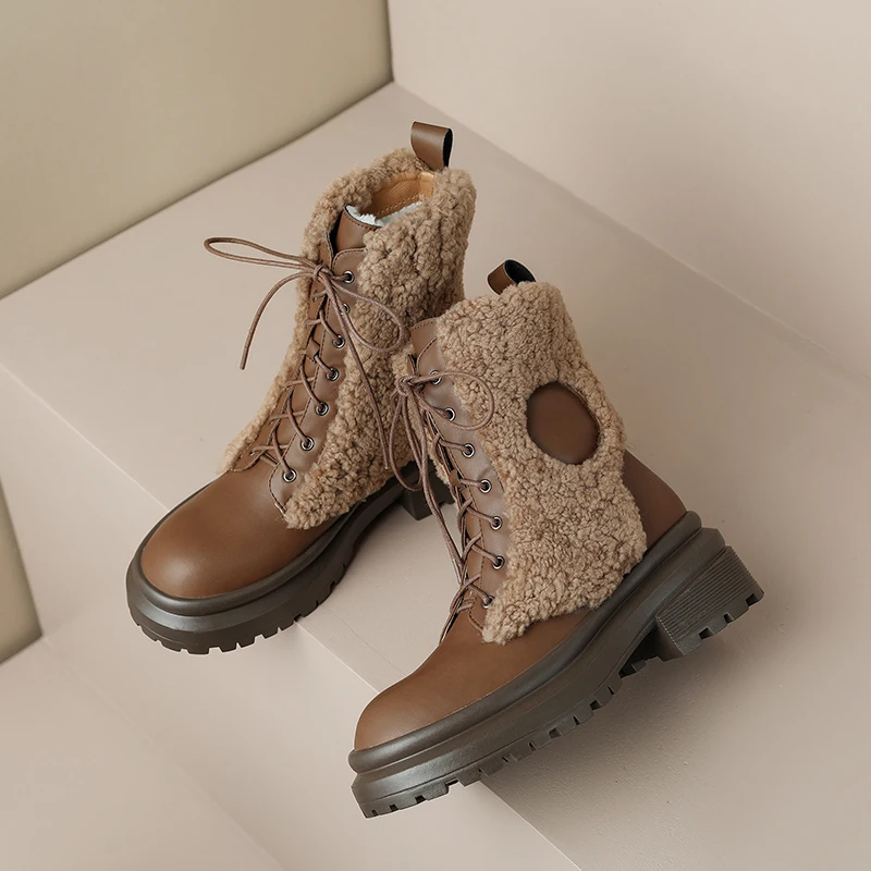 Real leather chunky ankle boots with plush lining - Image 3