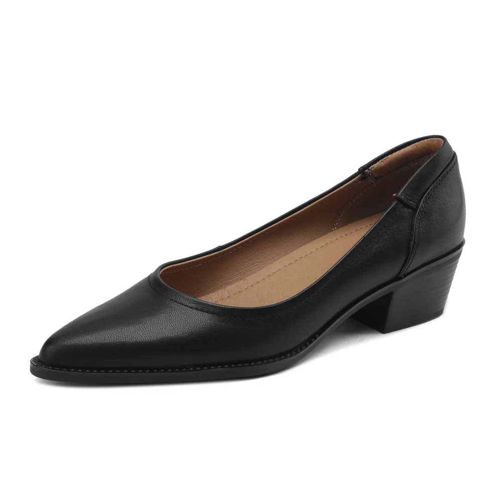 Vintage thick heels pointed toe leather pumps - Image 9