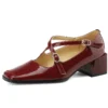 Burgundy mary jane double strap shoes