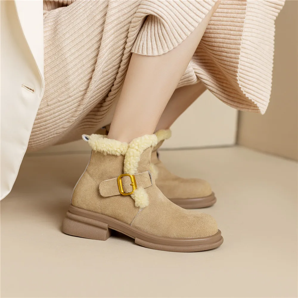 Round toe ankle boots with belt buckle in cow suede leather - Image 4