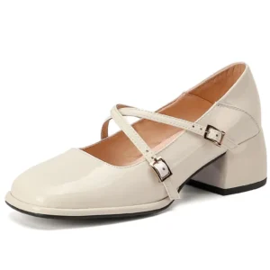 Genuine leather thick heels cross-tied mary janes