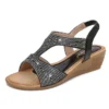 Plus size summer wedge sandals with rhinestones and elastic band
