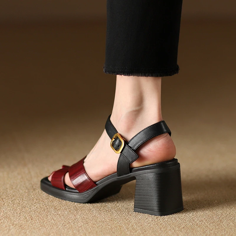 Elegant genuine leather high heel sandals with buckles - Image 5