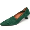 Vintage slip-on suede heels with square toe