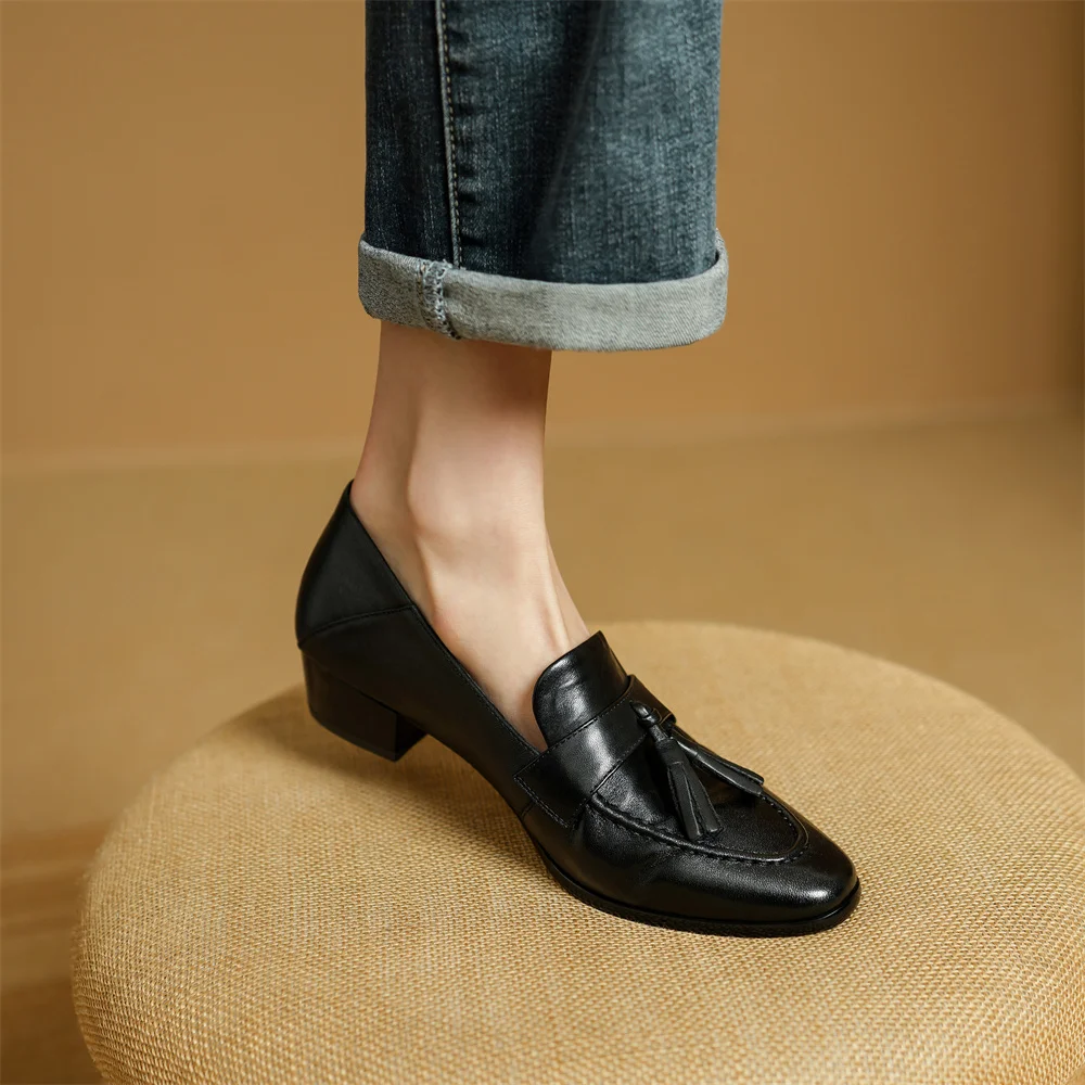 Genuine leather high heeled loafers - Image 5