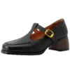 Retro t-strap buckle thick heels pumps in genuine leather