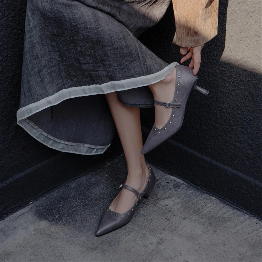 Thin high heels genuine leather stiletto shoes - Image 3