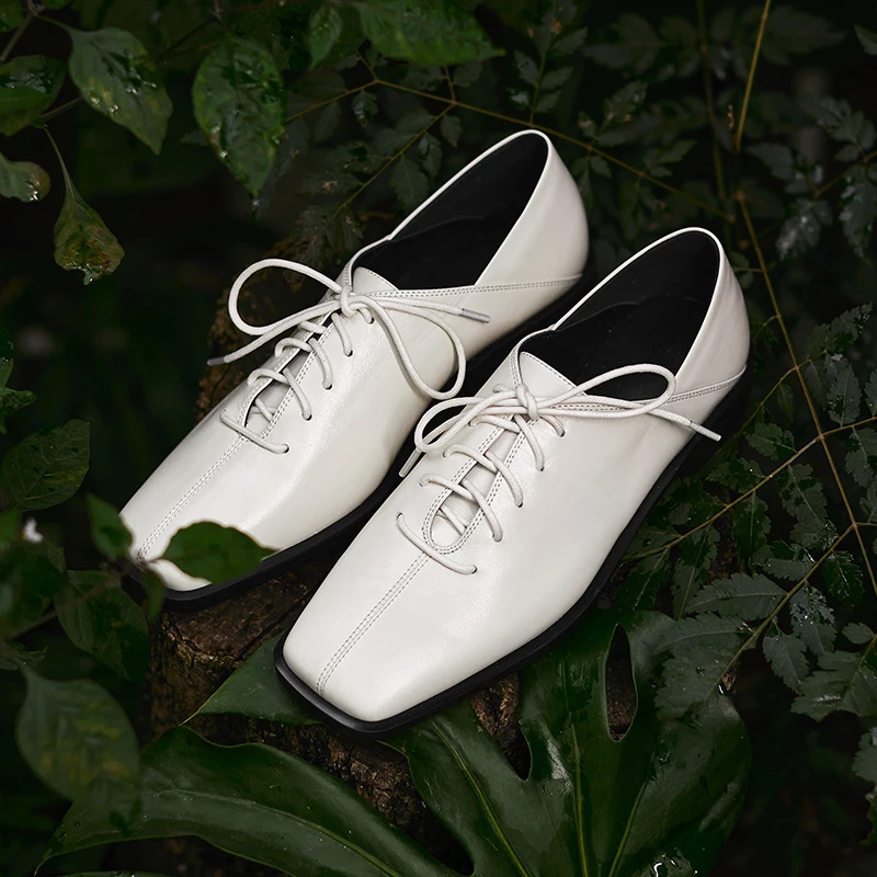 Genuine leather lace up low heel pumps for office - Image 2