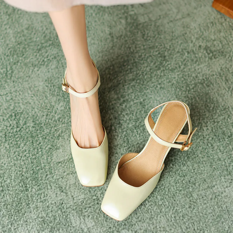 Elegant leather sandals with square toe and unique heels - Image 4