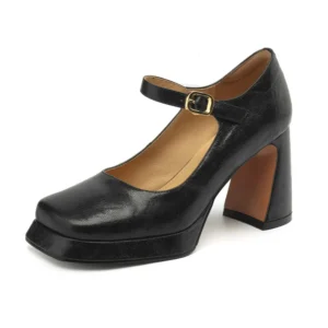 Thick high heel platform pumps with buckle strap