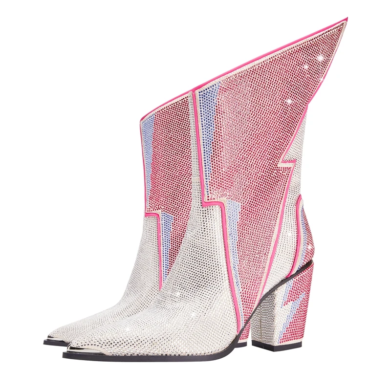 Pointed toe sexy heeled ankle boots with lightning design - Image 4