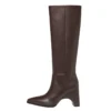 Genuine leather knee high chunky heel boots