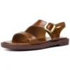 Genuine leather low heel casual sandals with metal buckle