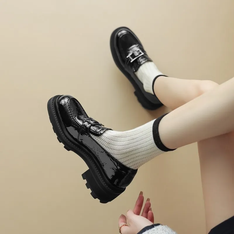 Genuine leather square toe mid heel pumps - Image 4