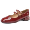 Vintage elegant leather round toe low heel mary janes