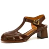 Genuine leather buckle strap sandals with square med heels