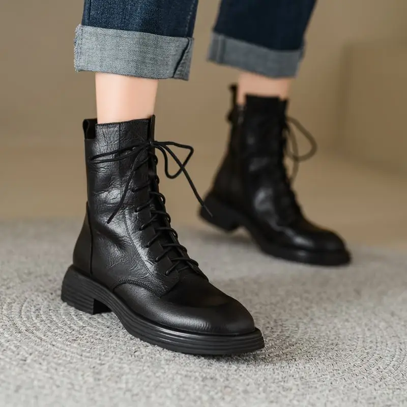 Genuine leather mid heel ankle boots for women - Image 3