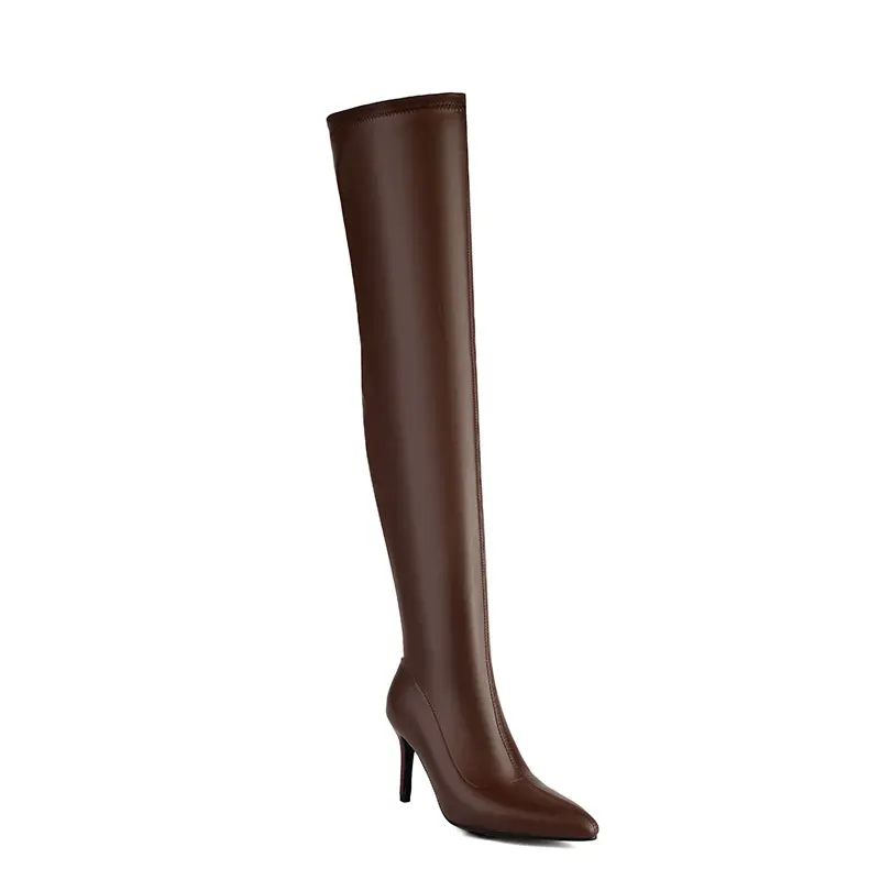 Thigh high elastic heeled winter boots - Image 7