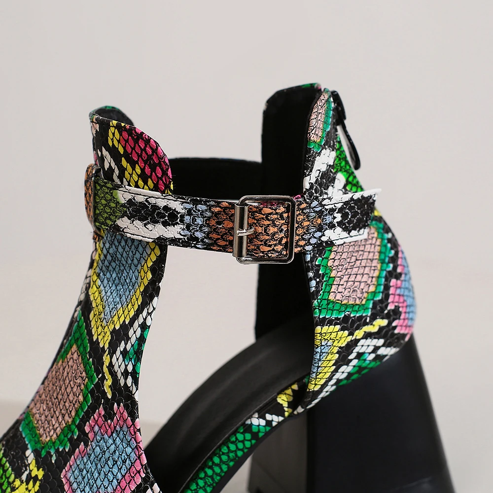 Multicolor open-toe snake print ankle boots - Image 4
