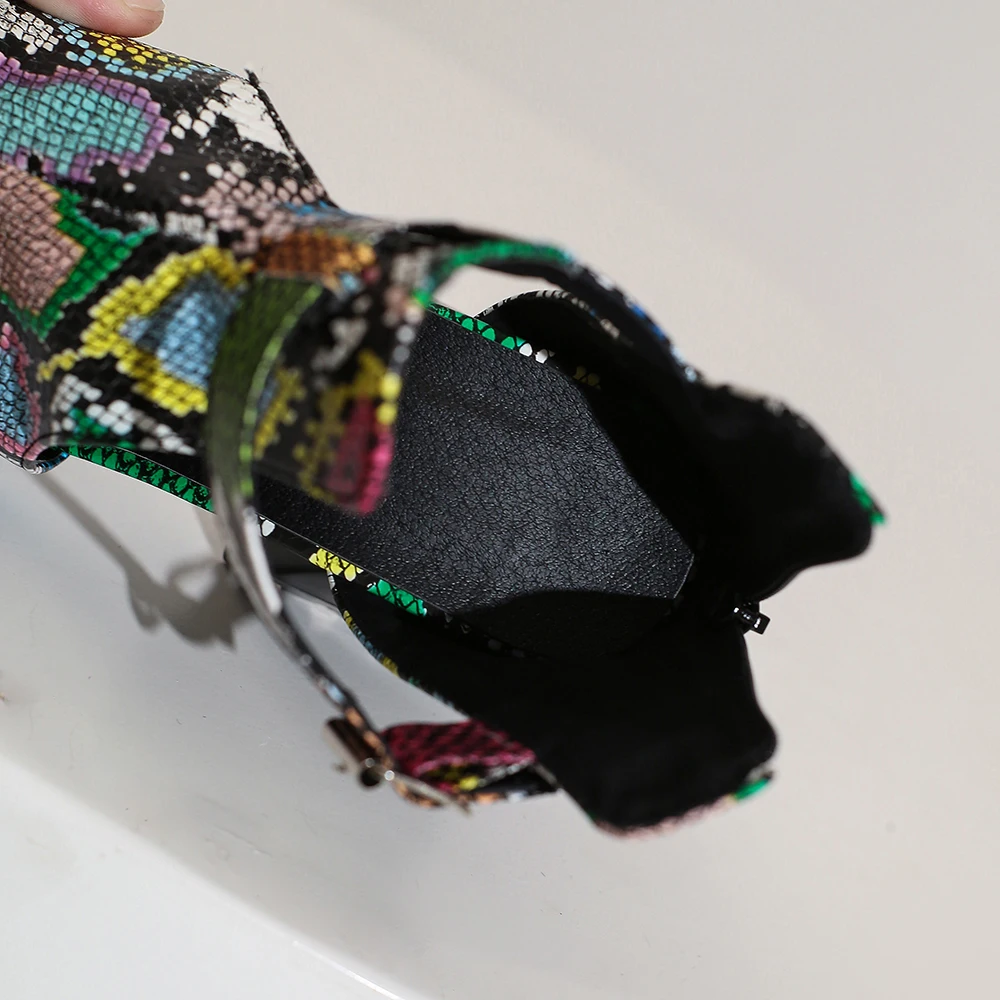 Multicolor open-toe snake print ankle boots - Image 8