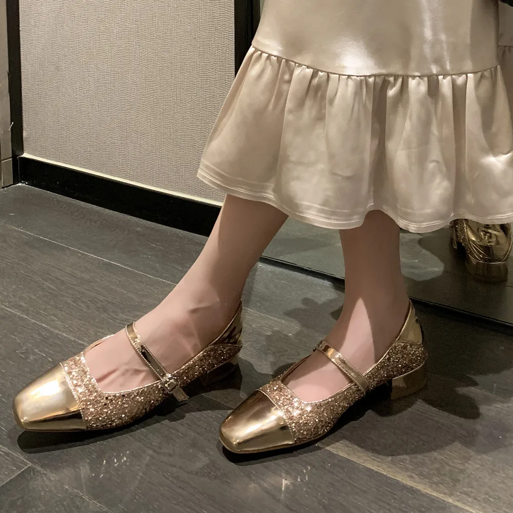 Bling women’s low heel leather mary jane pumps - Image 2