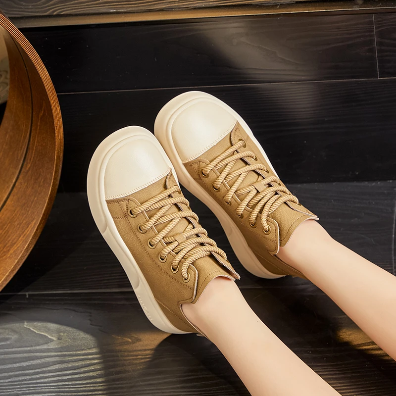 Genuine leather platform ankle boots casual retro sneakers - Image 11