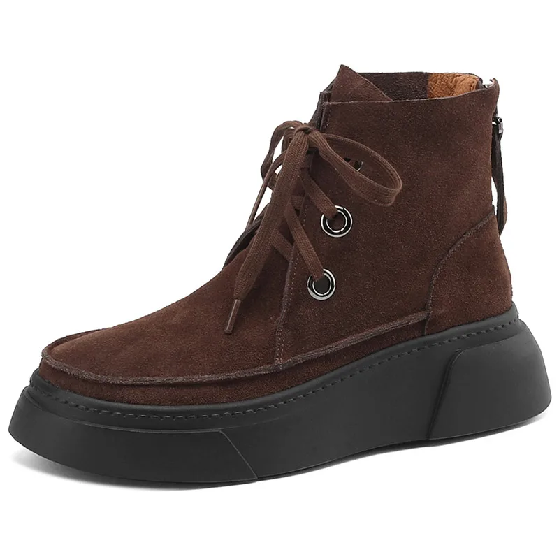 Cow suede leather ankle boots with chunky heels and zipper - Image 3