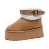 Warm genuine leather ankle snow boots with high heel