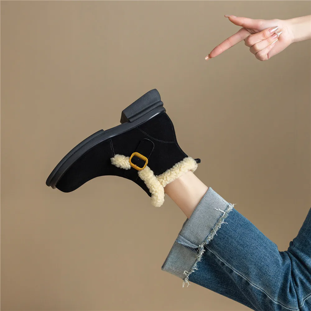 Round toe ankle boots with belt buckle in cow suede leather - Image 11