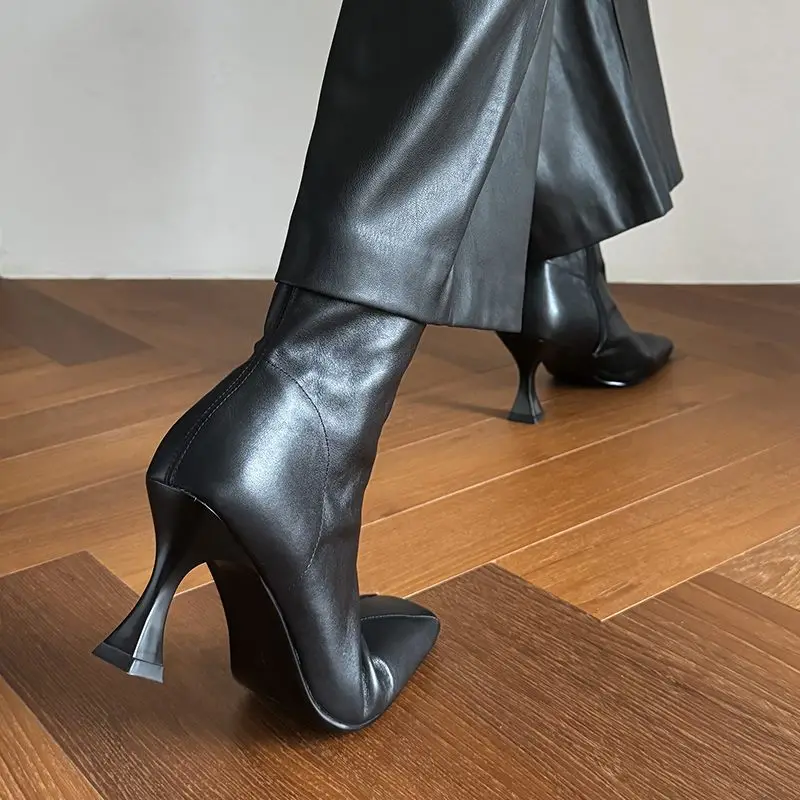 Genuine leather stiletto ankle boots with square toe - Image 3