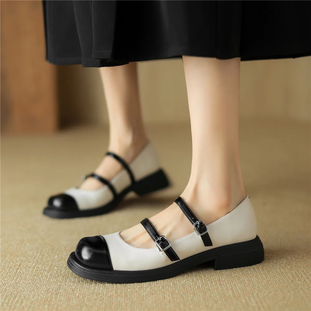 Genuine leather round toe mary jane pumps - Image 4