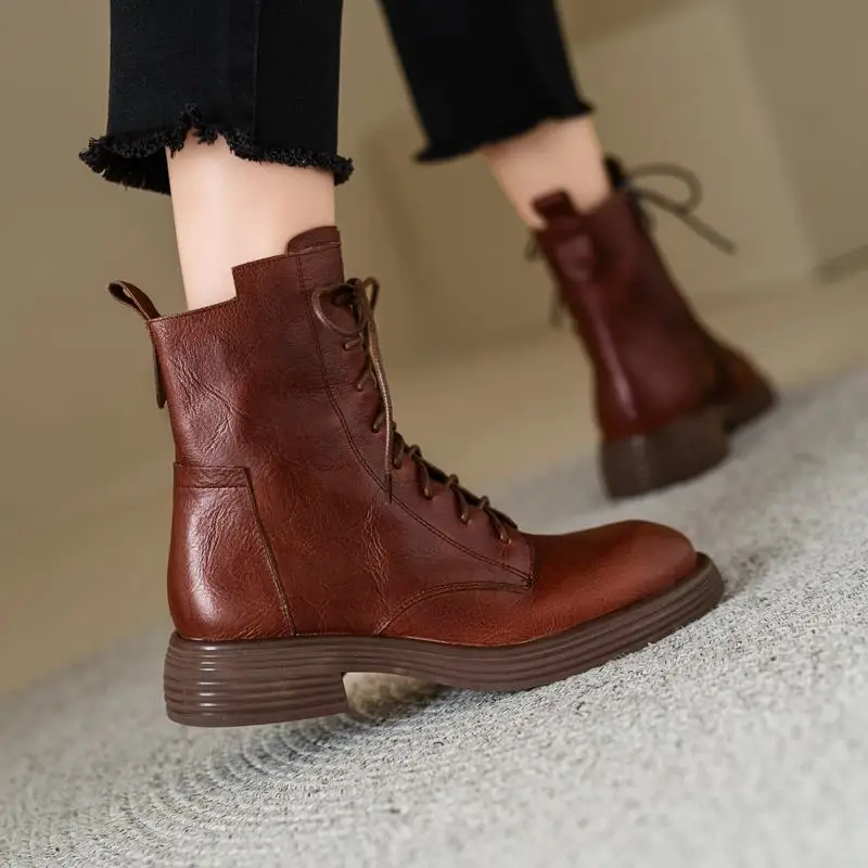 Genuine leather mid heel ankle boots for women - Image 10