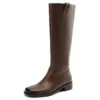 Retro genuine leather mixed color knee high boots with square heels