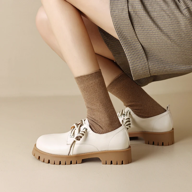 Round toe thick sole lace-up oxford casual shoes - Image 9